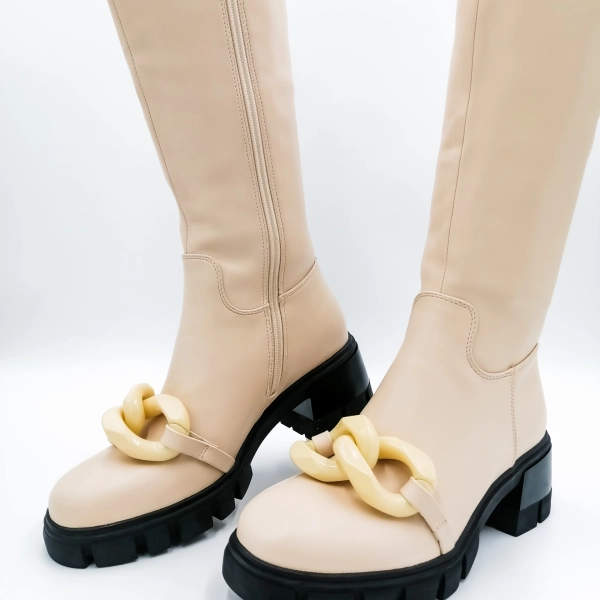 N22 Bottes Femme 3002 Cuir Noir Et Beige Luxury Femme Botte
