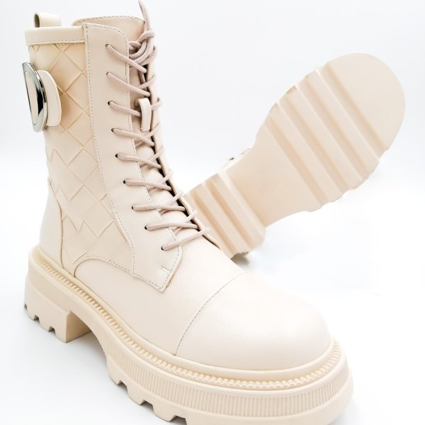 Delak – Bottines femme à lacets en Beige