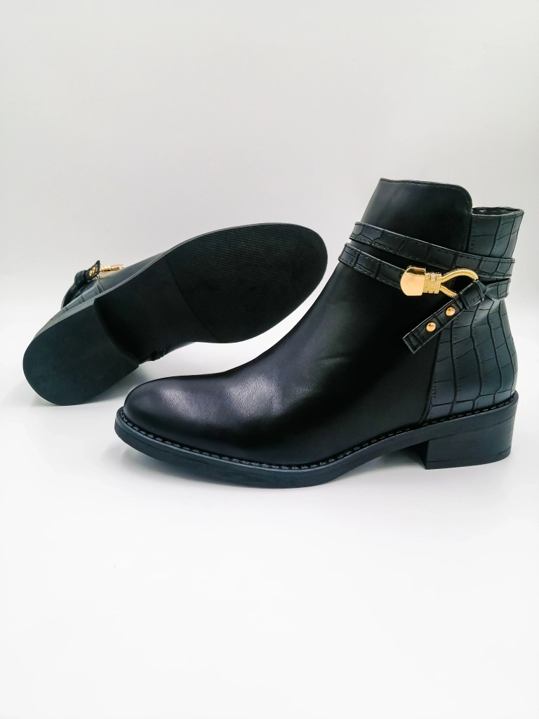 Demi-bottes en similicuir uni à talon bas avec fermeture éclair pour femme