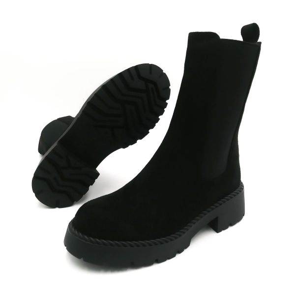 Bottes Chelsea longues en daim pour femmes, semelle optique, talon carré, bottes de moto, nouvelle Collection HB